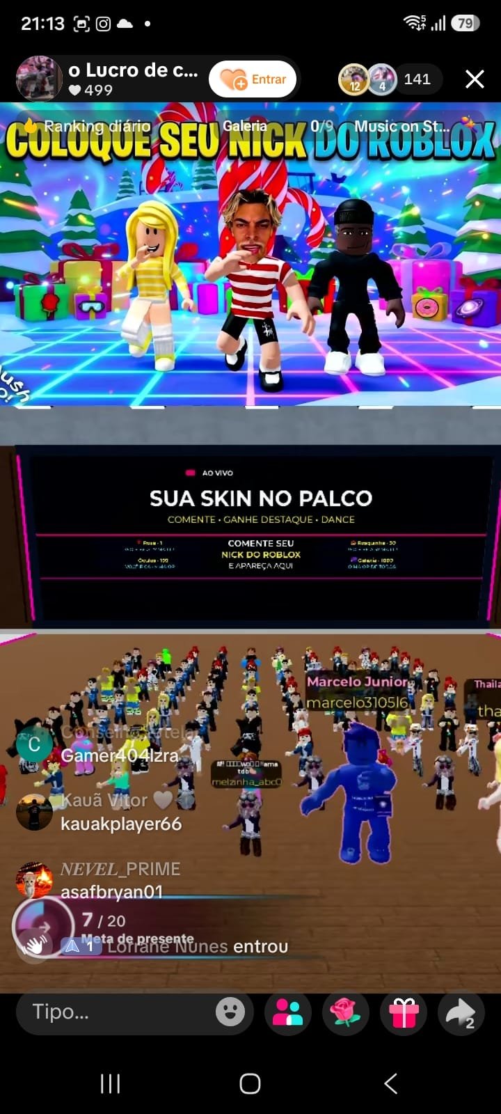 Avatares do Roblox dançando em uma transmissão interativa